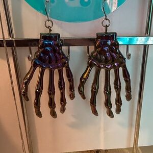 Halloween Iridescent Skeleton Hand Dangle Earrings